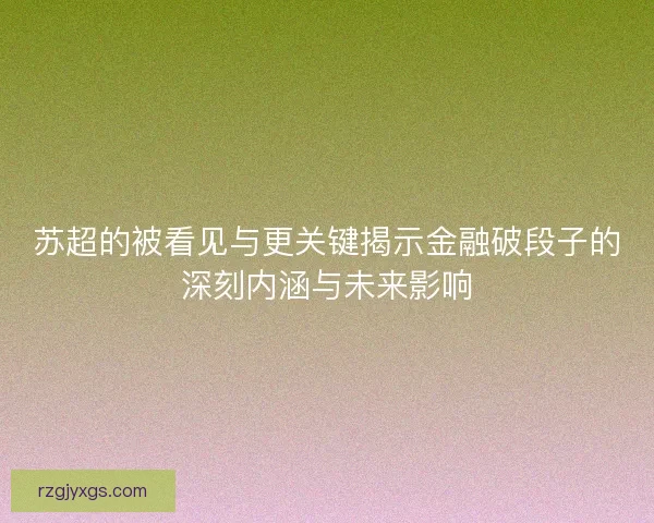 苏超的被看见与更关键揭示金融破段子的深刻内涵与未来影响